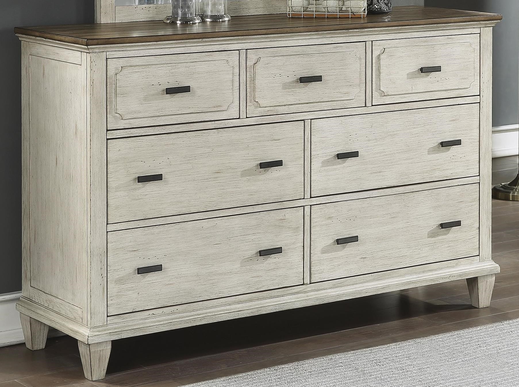 White dresser shop with brown top